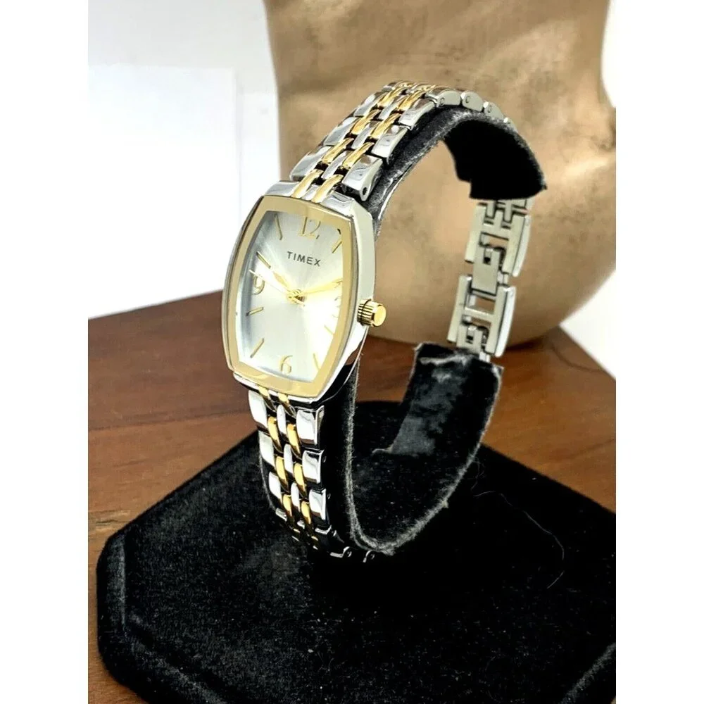 Timex Women's Watch TW2T50200 Quartz Silver Dial Rectangle Two Tone Steel 21mm